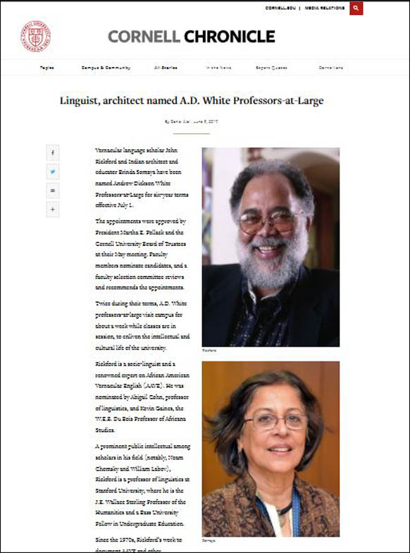 Linguist, architect named A.D. White Professors-at-Large by Daniel Alo; Cornell Corniche, Cornell University USA